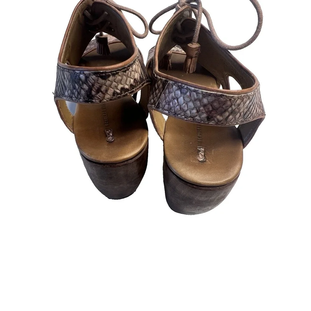 Anthropologie Schuler & Sons Wedges Women 7B Leather Reptile‎ Wood Heels Naja
